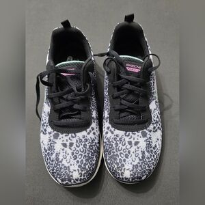 Cheetah Black & White Sketchers Shoes, Casual, Running, Walking.